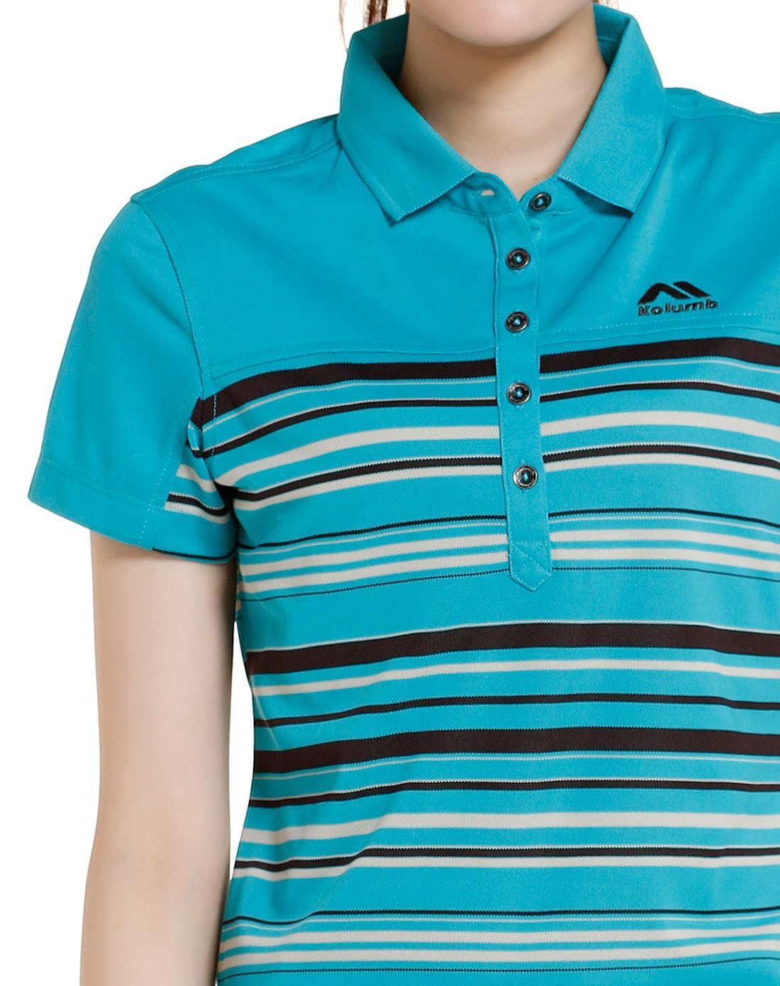 女款绿松石色快干短袖polo衫 防晒条纹
