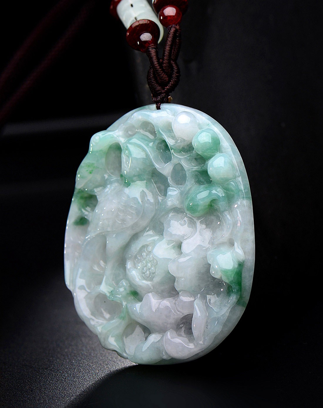 a货翡翠糯种飘花花开富贵吊坠