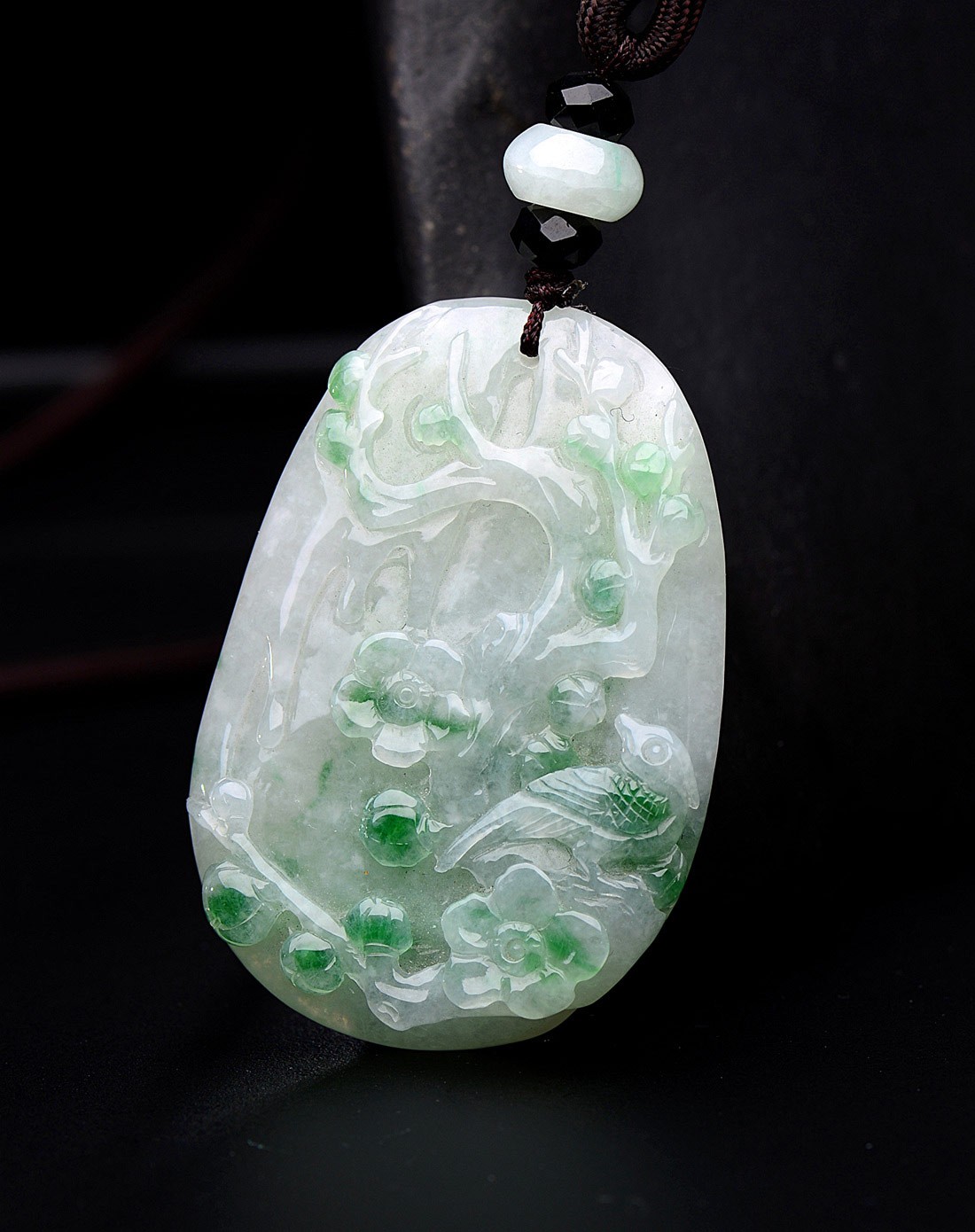 a货翡翠冰糯种飘花喜上眉梢吊坠