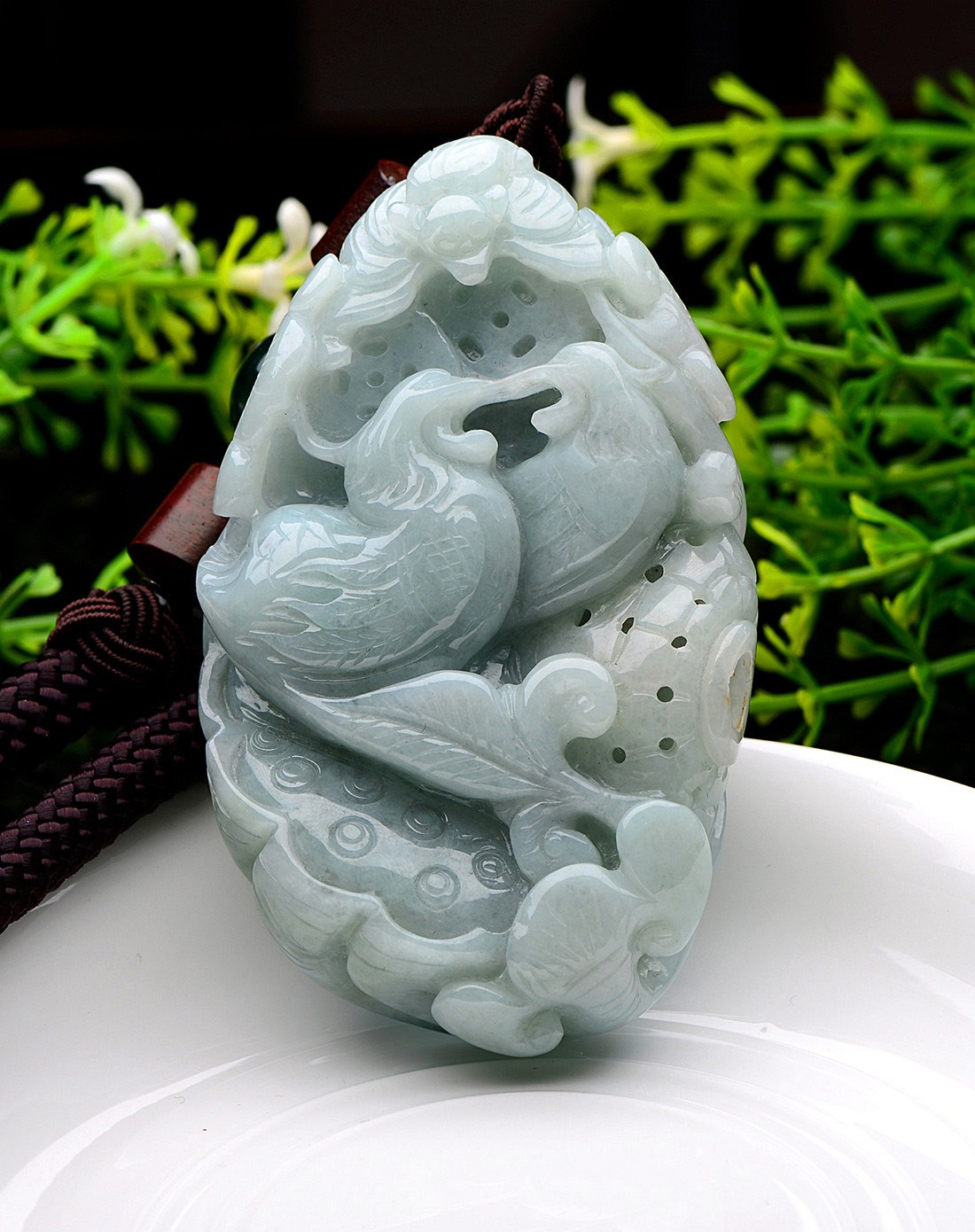 a货翡翠糯种浅绿和和美美手把件