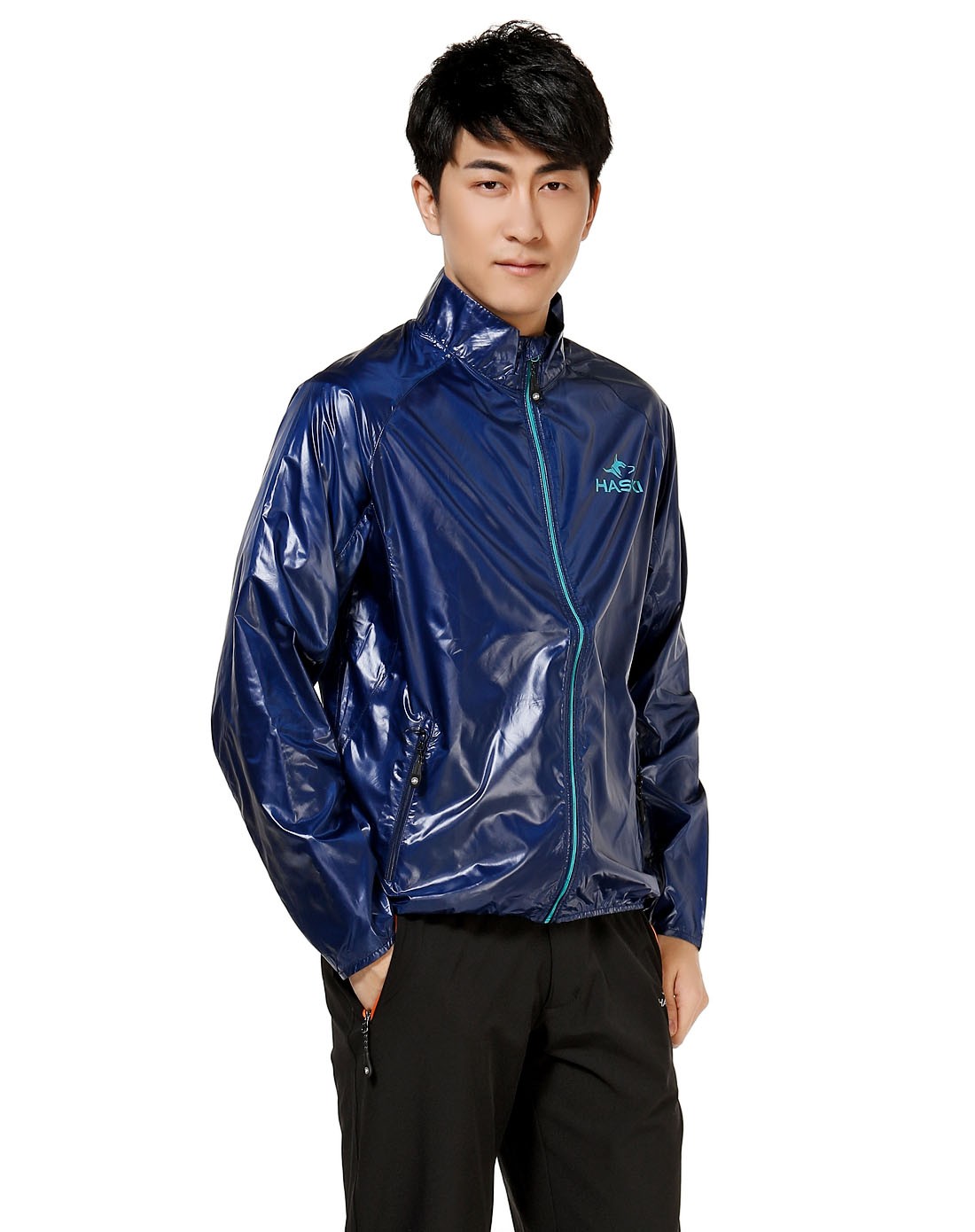 haski 男款海军蓝色长袖皮肤风衣 柔软轻薄