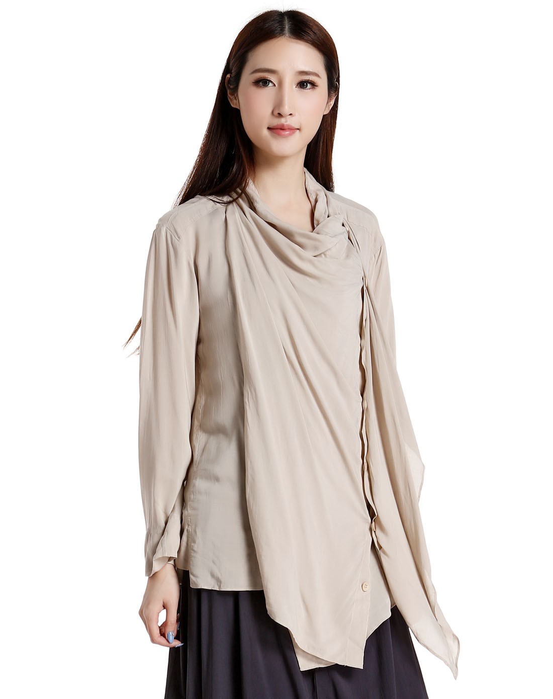浅卡其色百搭时尚开襟长袖上衣