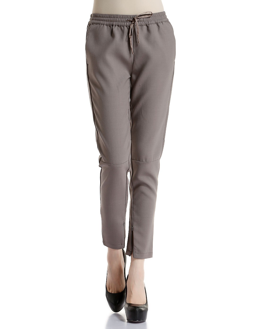 浅灰咖色舒适休闲100%羊毛长裤