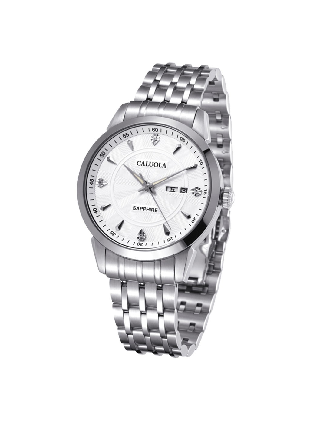 卡罗莱caluola 时尚商务精钢双历夜光全自动机械男表