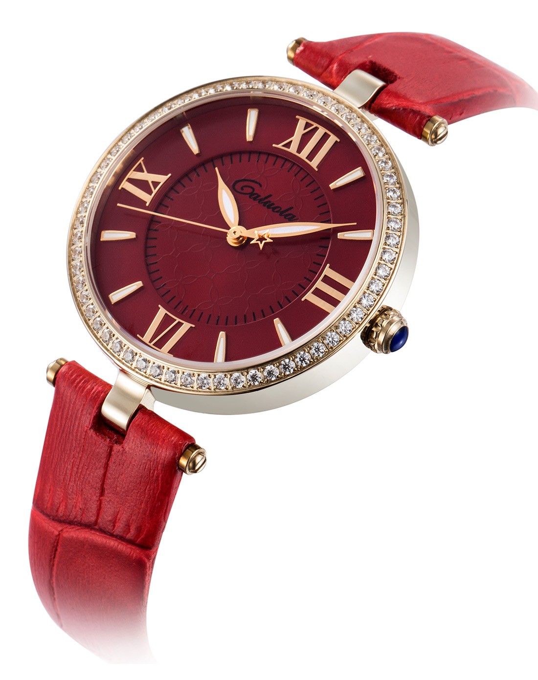 卡罗莱caluola手表专场 > 红色高级珠宝镶钻高雅个性女表