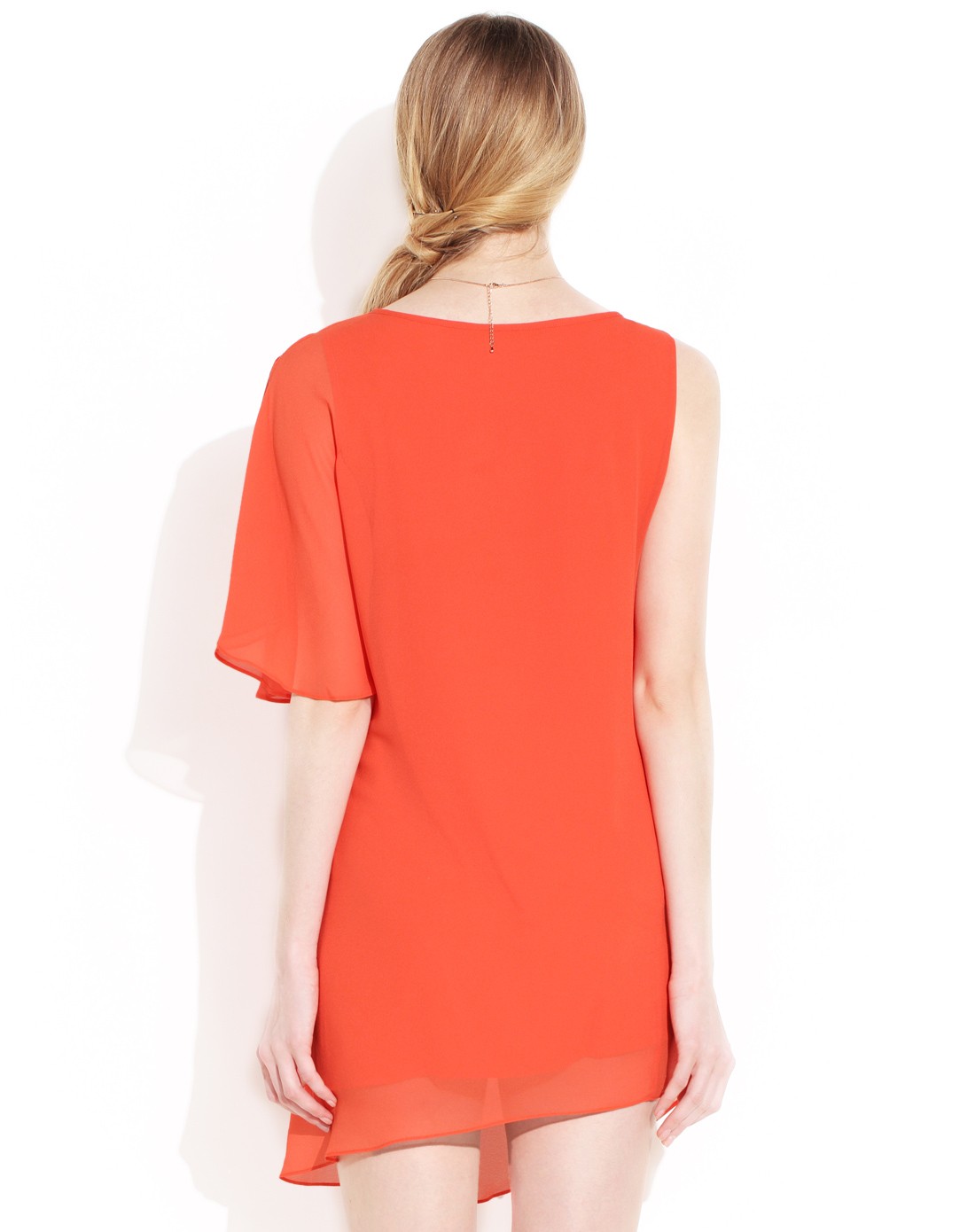 水云间sedate女装专桔红色时尚甜美不规则袖连衣裙33111lae500223