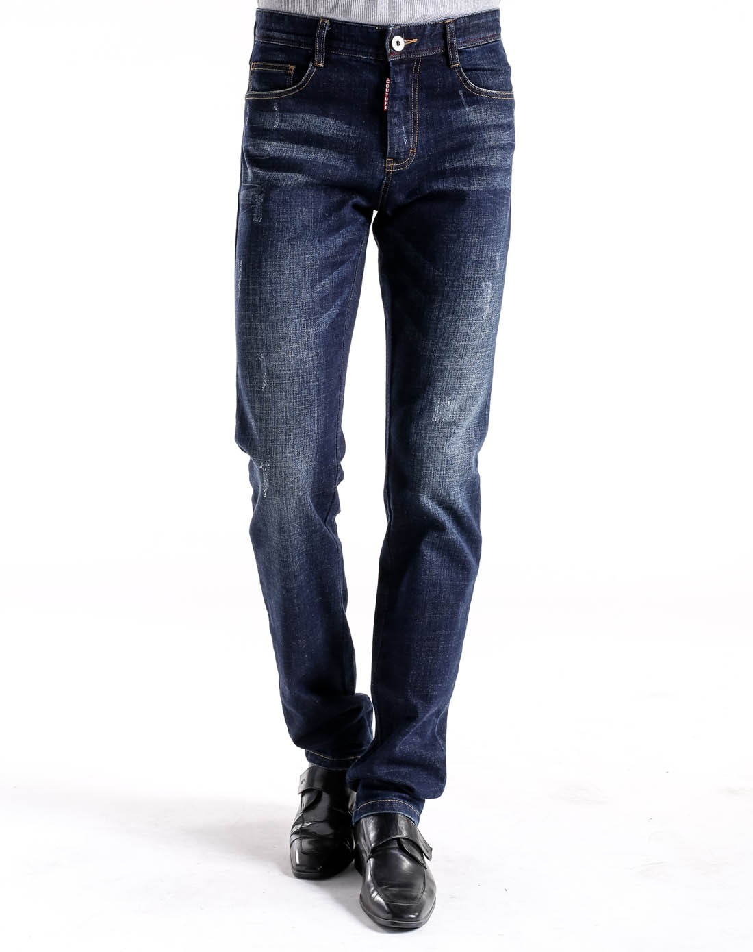 男款深蓝修身牛仔裤