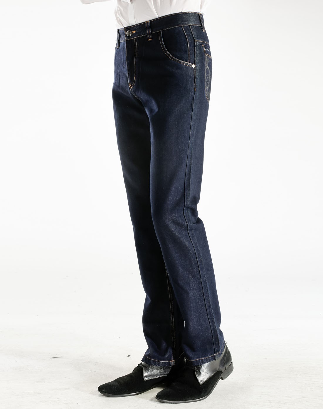 男款深蓝修身牛仔裤