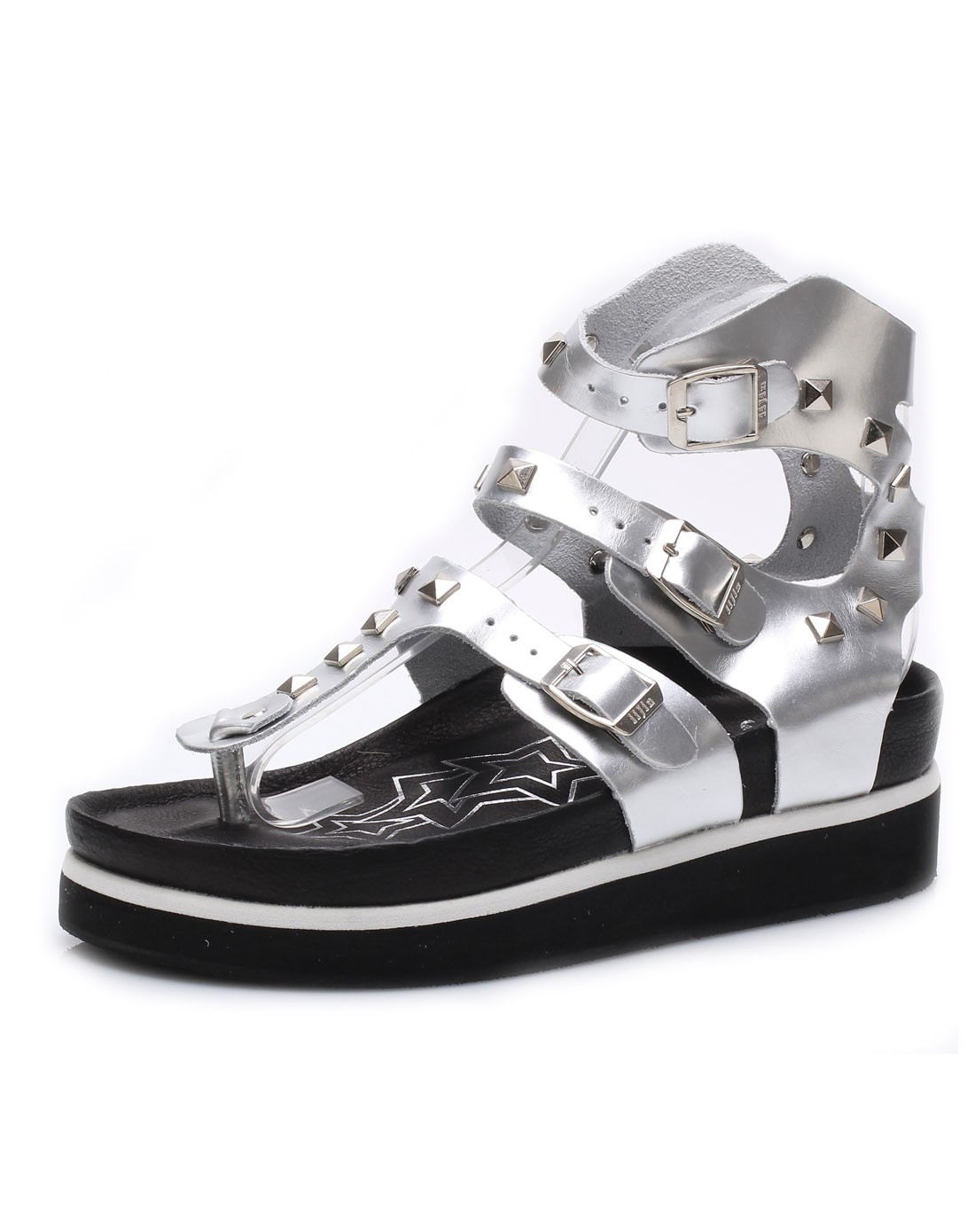 银色光皮银色窝钉高帮人字凉鞋