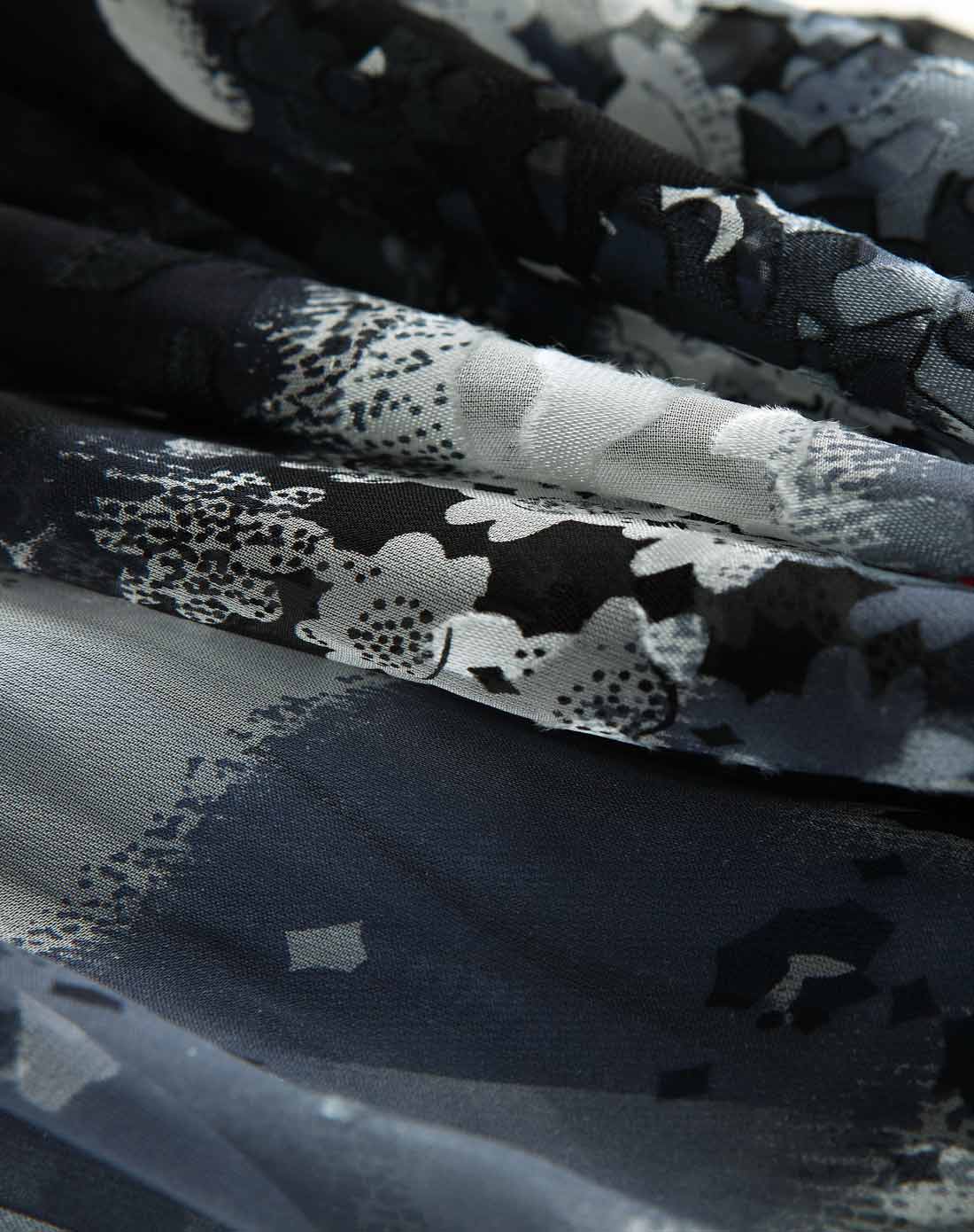 女藏青真丝烂花绡七分袖连衣裙