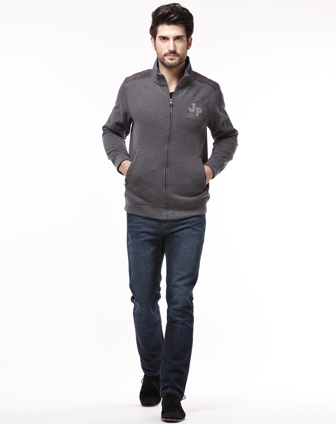 战地吉普afs jeep男士花灰拉链绣花卫衣166006花灰_唯品会