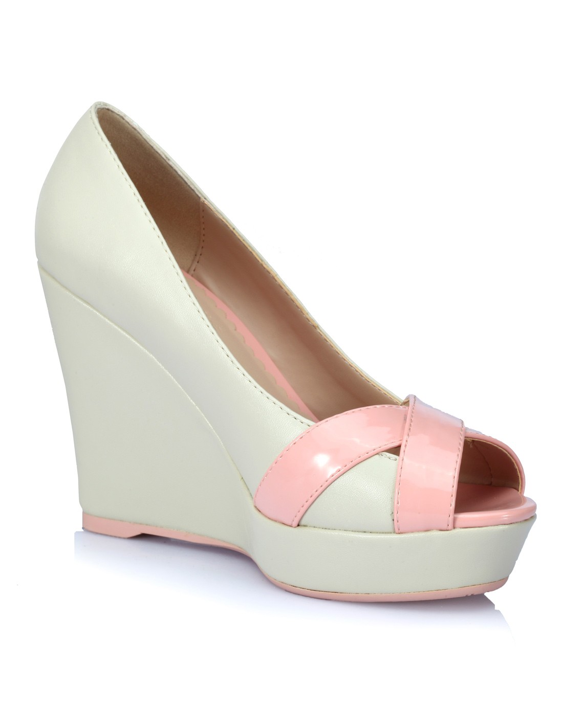 粉色ol风拼接舒适鱼嘴坡跟单鞋