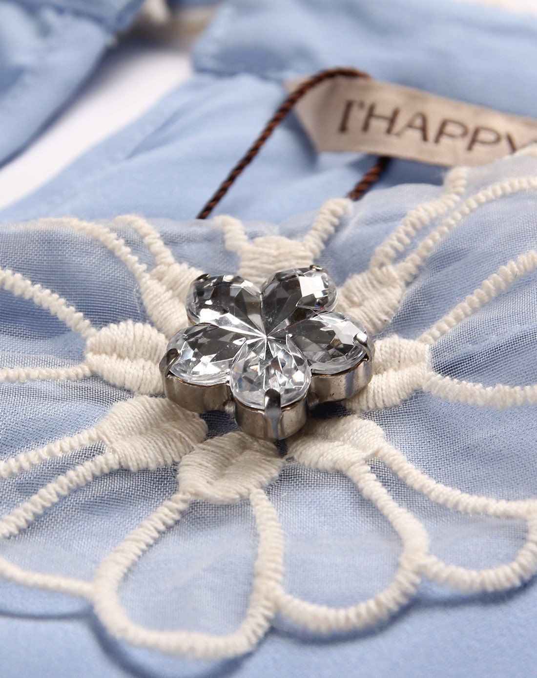 天青蓝精美钩花双层雪纺衫