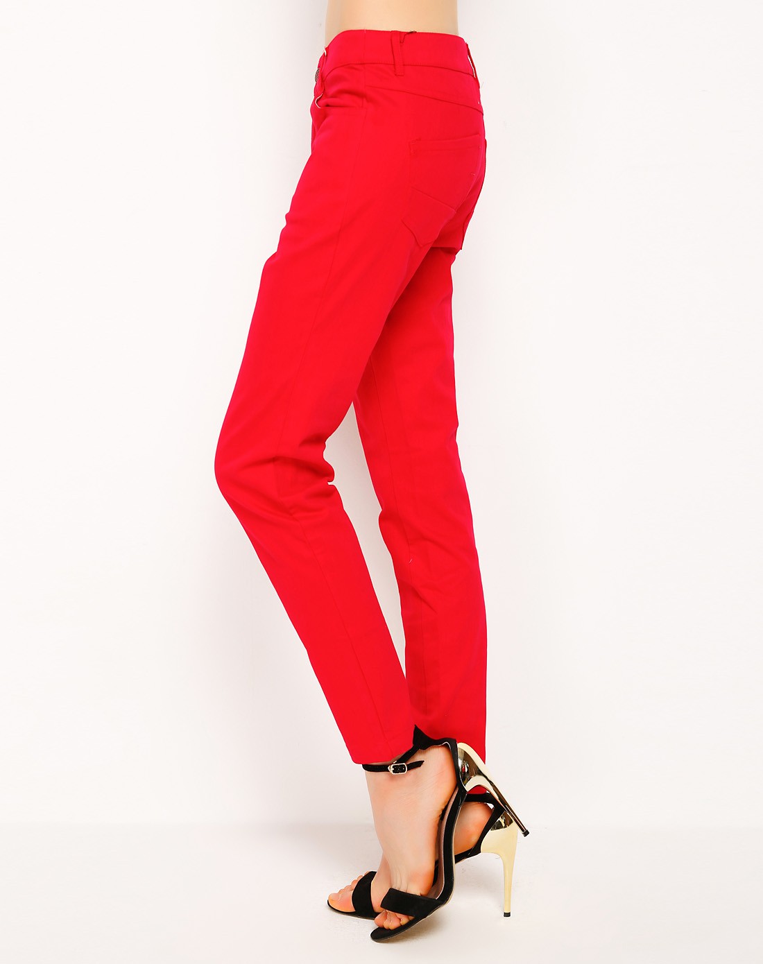 暗红色小脚休闲长裤