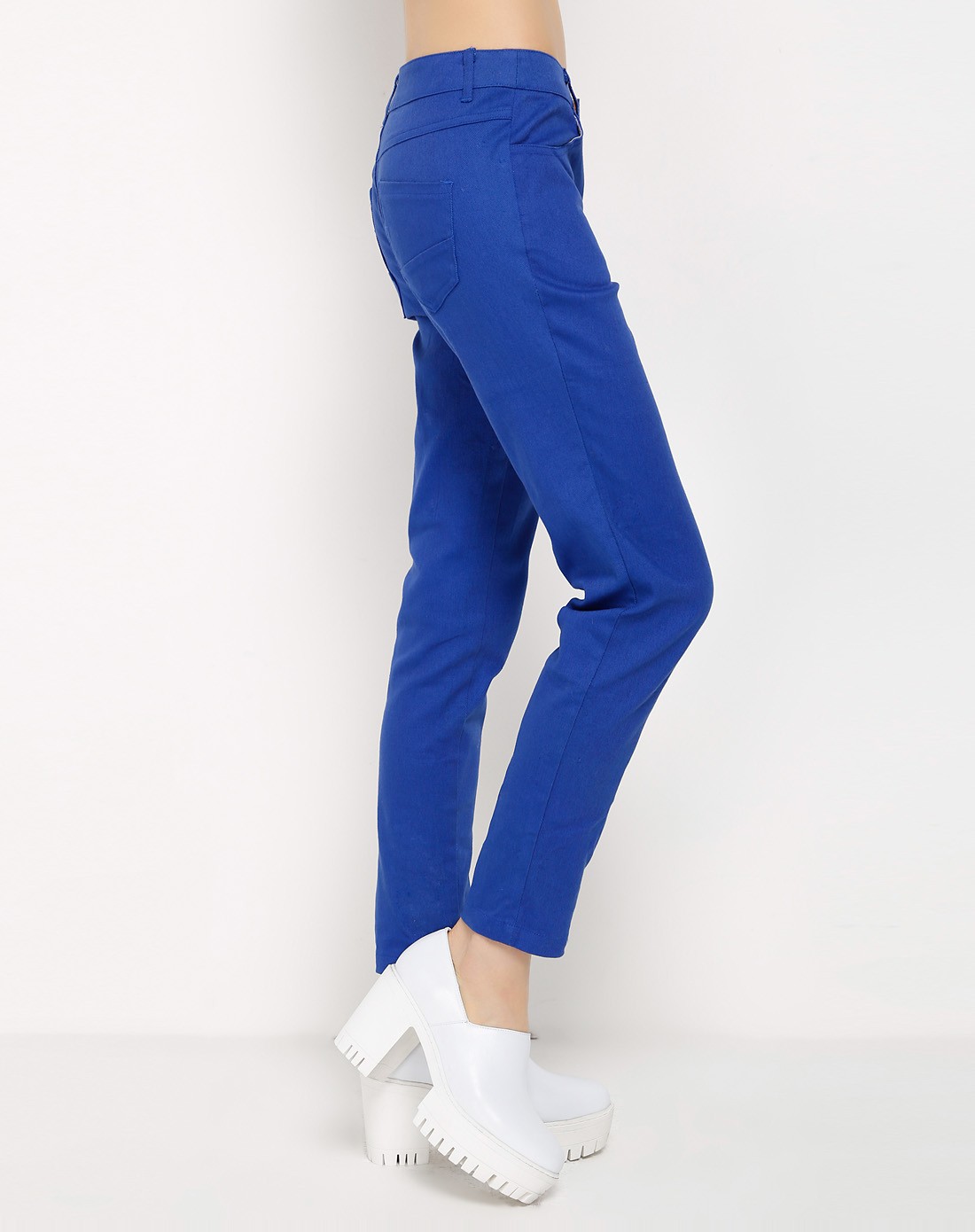 深蓝色小脚休闲长裤