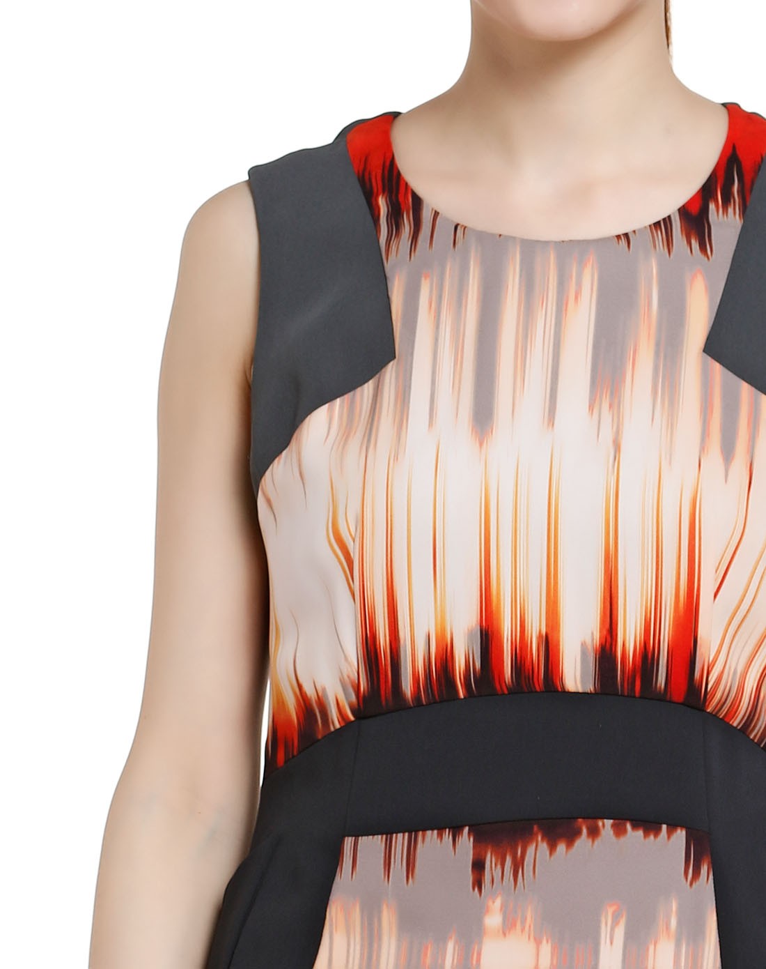 红人honrn灰绿/橙色简单修身无袖连衣裙f42ol009024_唯品会