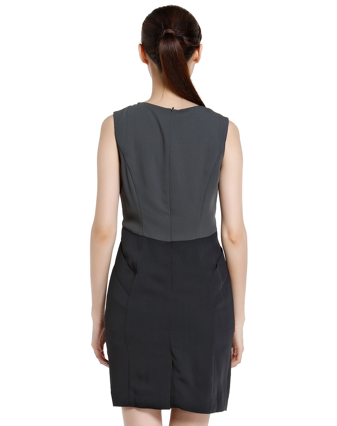 红人honrn灰绿/橙色简单修身无袖连衣裙f42ol009024_唯品会