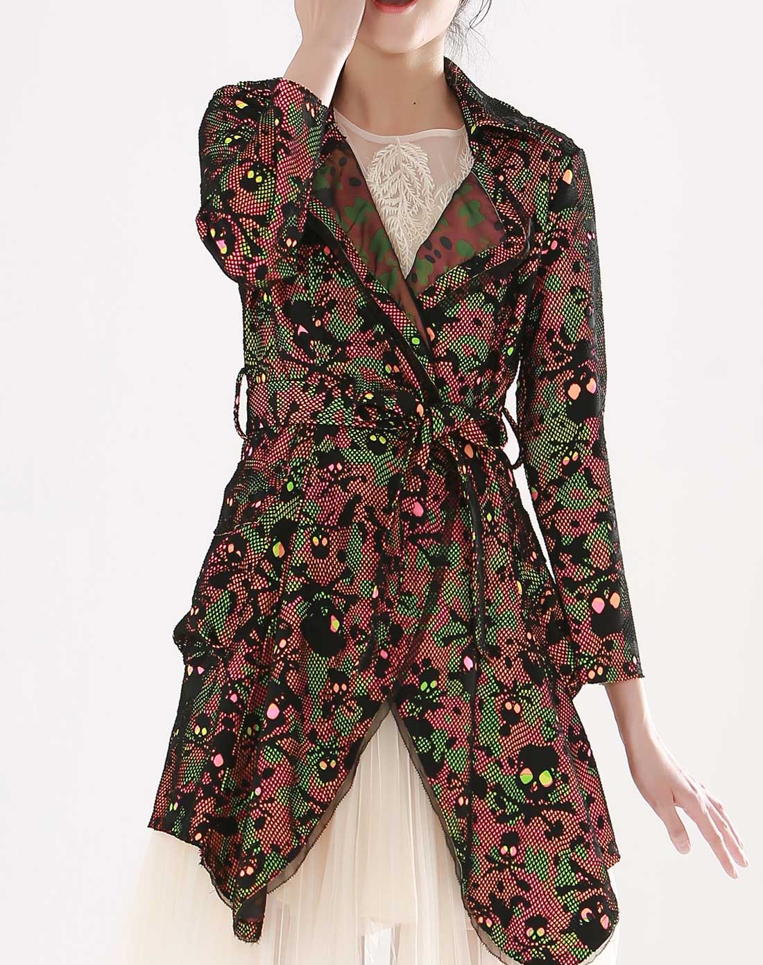 沙发sofa女装专场-花色时尚拼接风衣