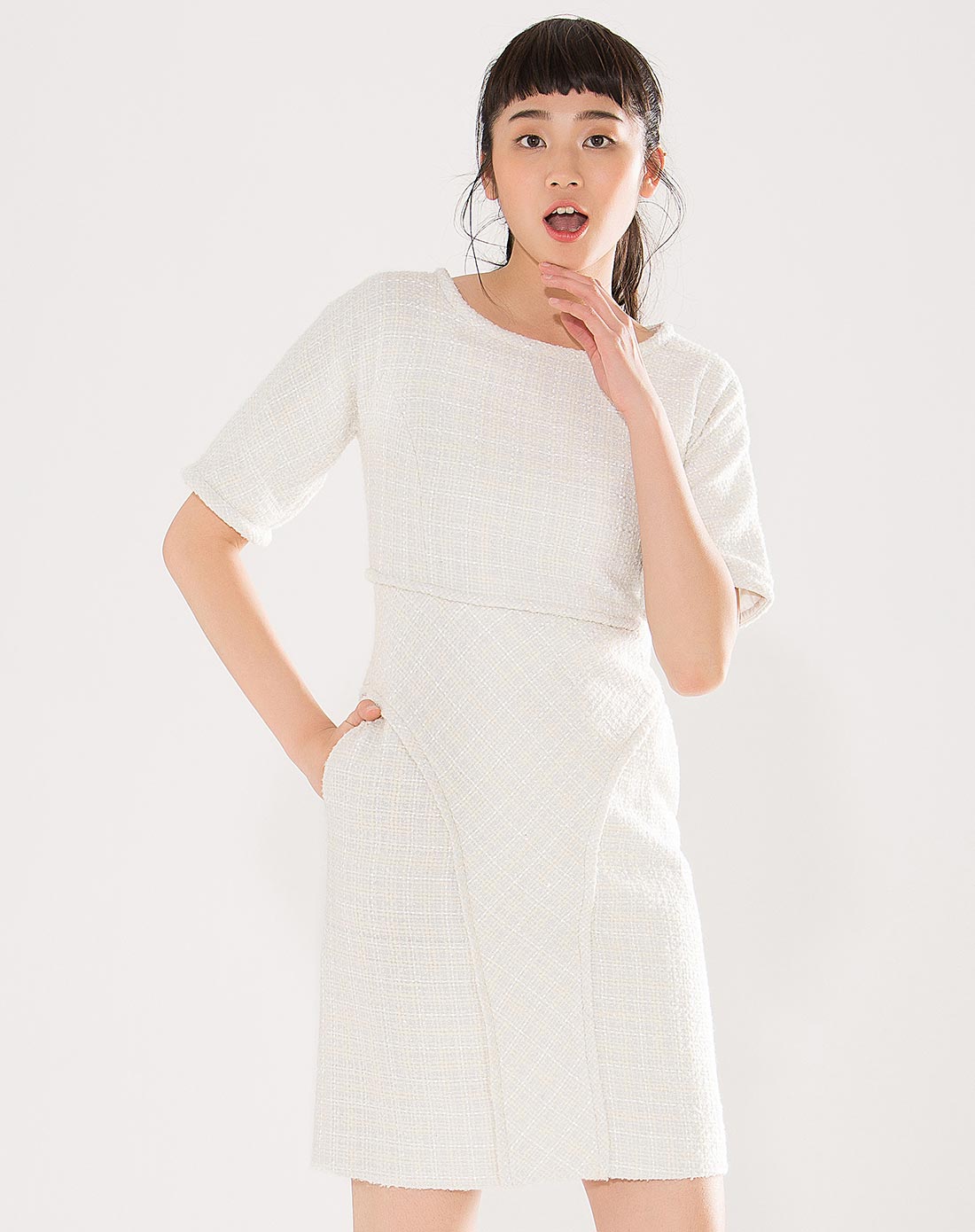 沙发sofa女装专场-白色气质修身连衣裙