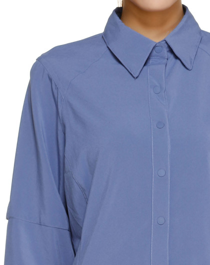 女款蓝紫色超薄翻领长袖衬衫 透气舒适