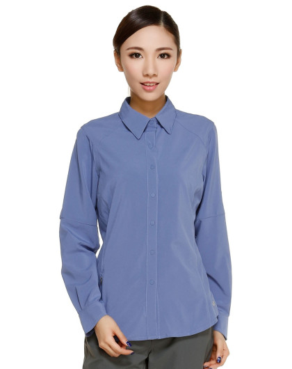 女款蓝紫色超薄翻领长袖衬衫 透气舒适