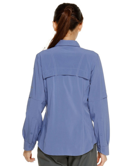 女款蓝紫色超薄翻领长袖衬衫 透气舒适