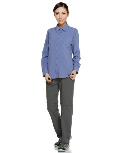 女款蓝紫色超薄翻领长袖衬衫 透气舒适