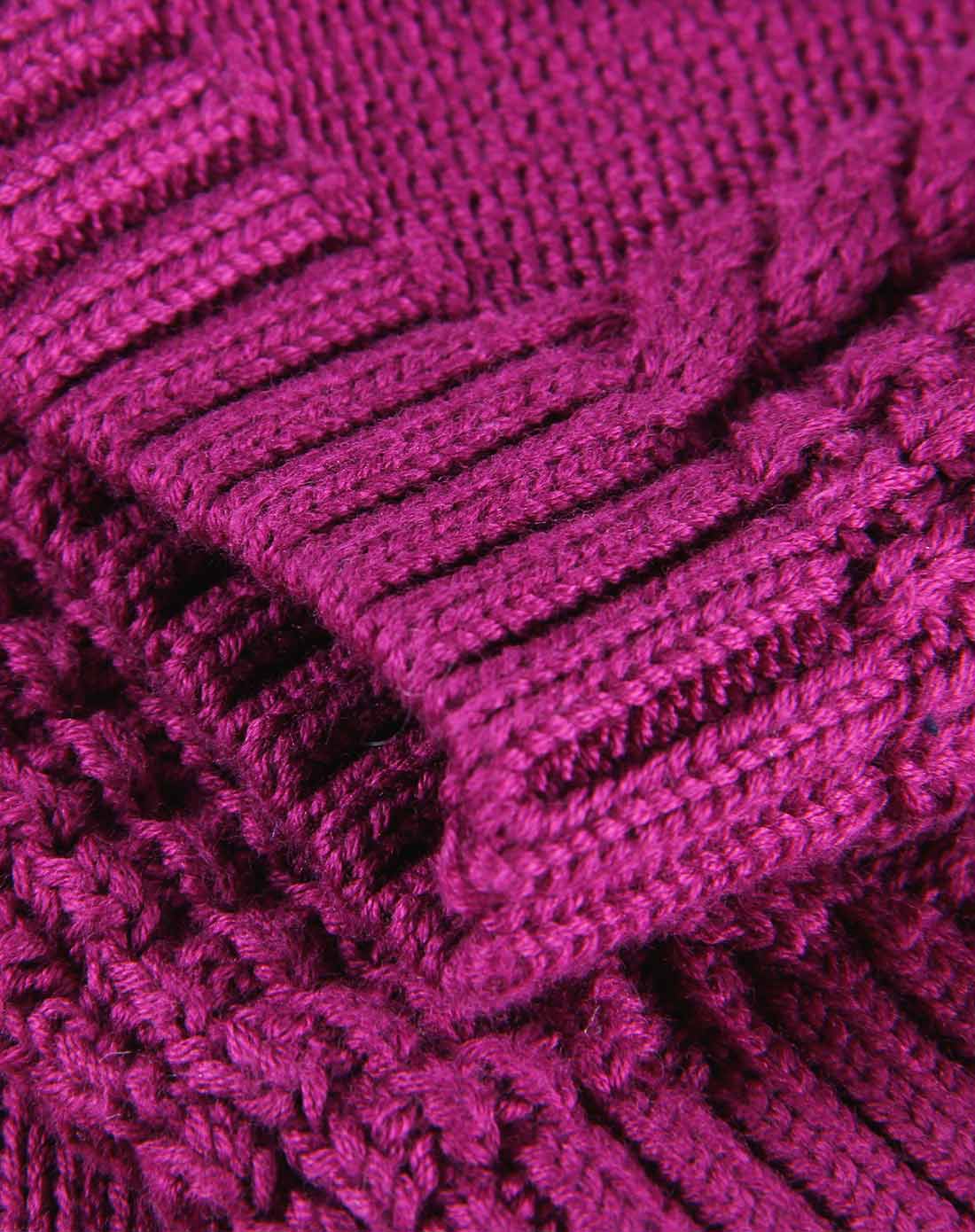 裂帛 紫红色刺绣麻花圆领长袖毛衣