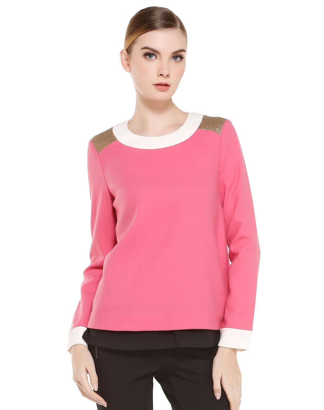 浅玫红色洋气时尚长袖上衣