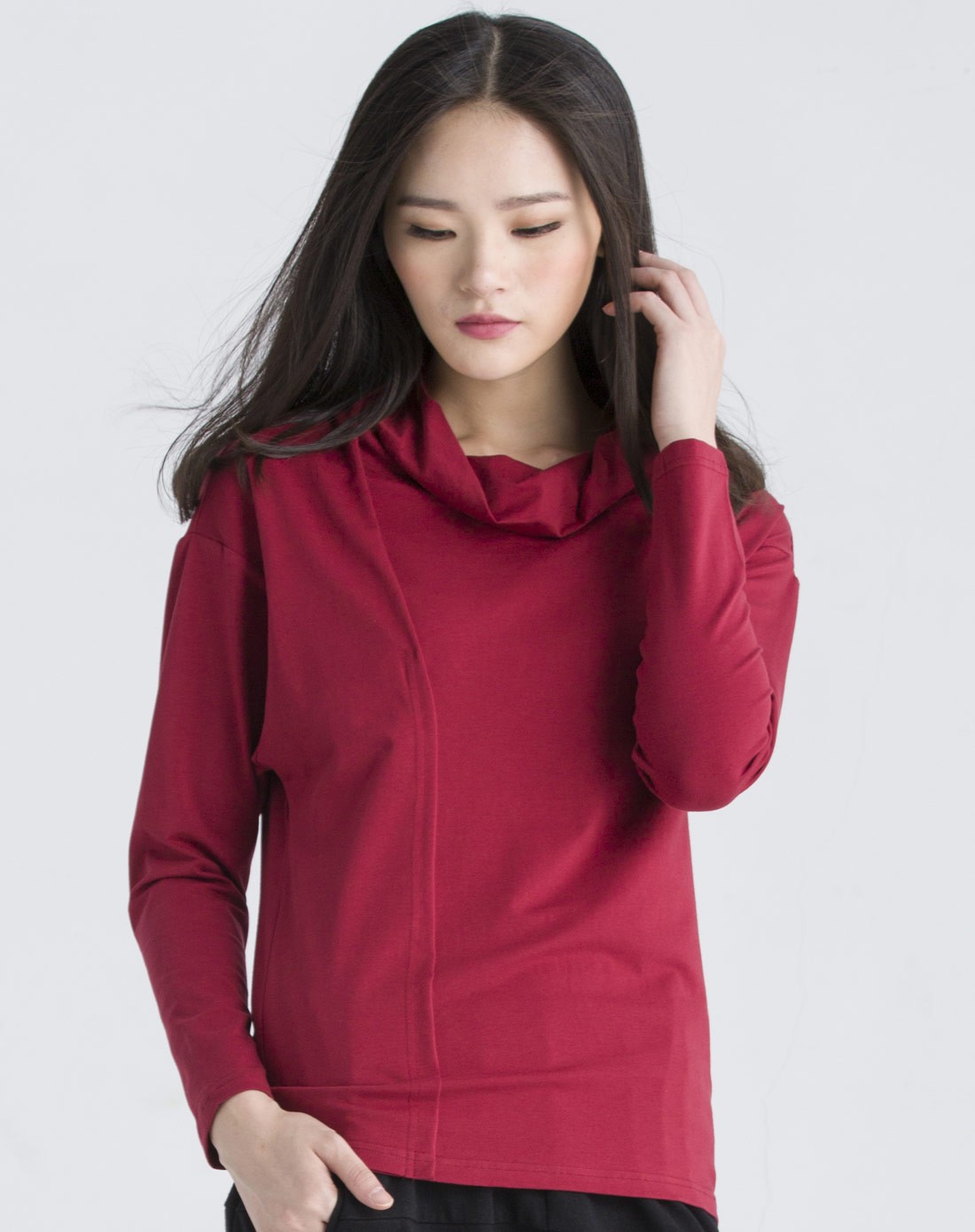 枣红色简洁时尚长袖t恤