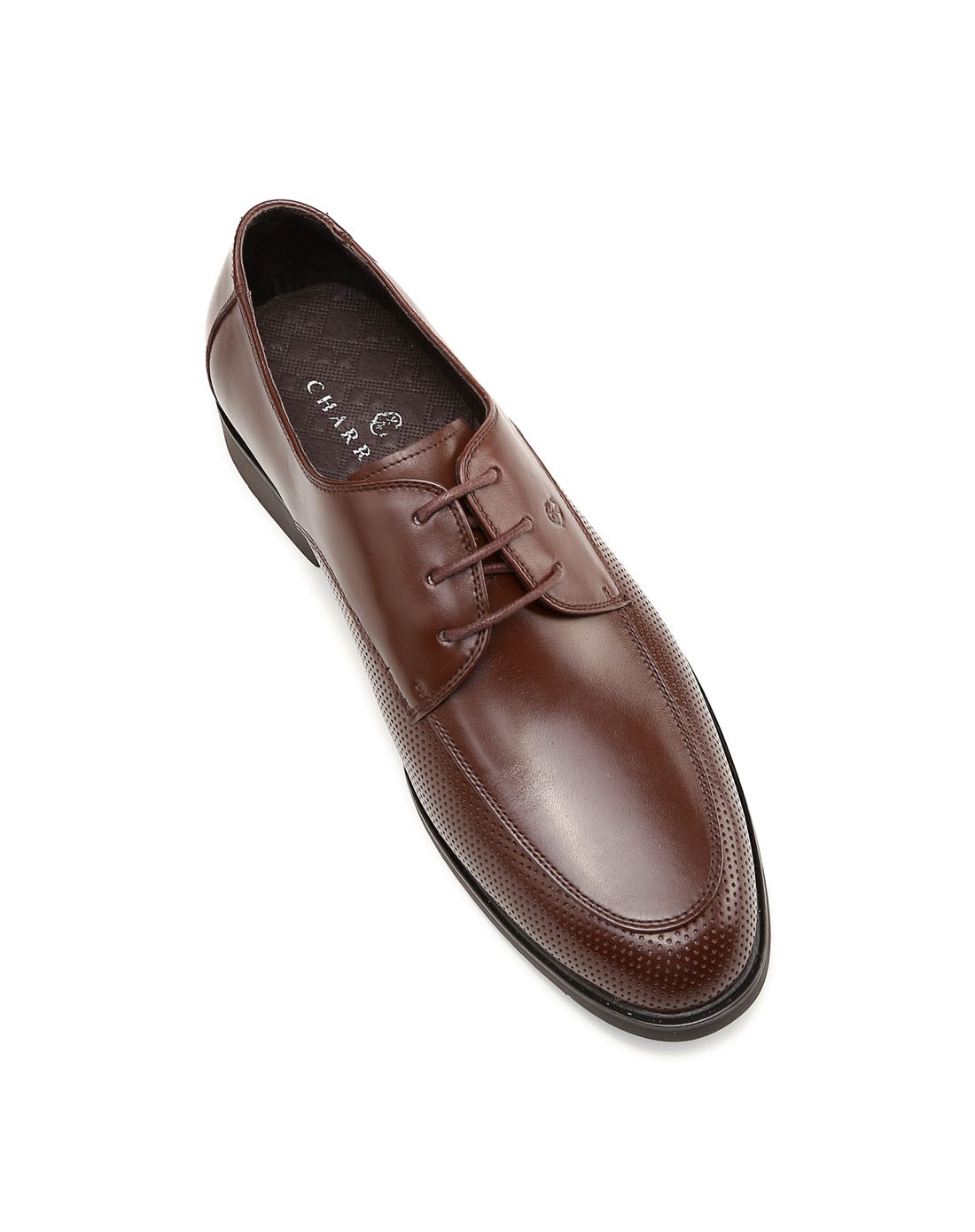 夏利豪charriol商务典雅 咖啡色胎牛皮商务正装冲孔皮鞋15b00817_唯品