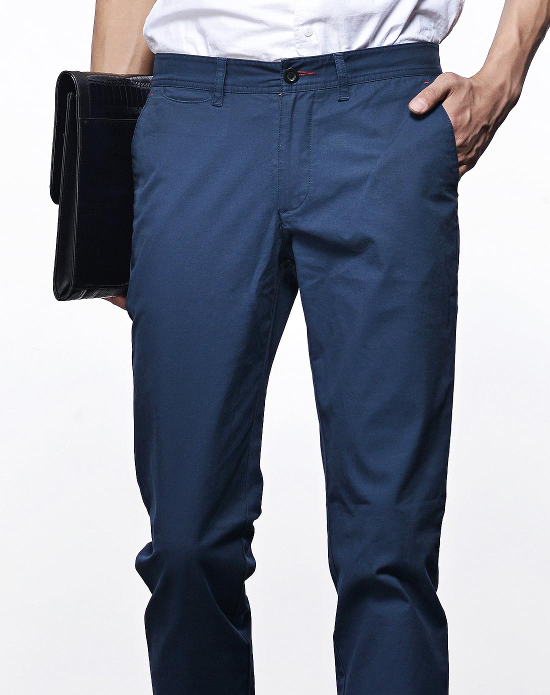 深蓝色休闲直筒商务裤