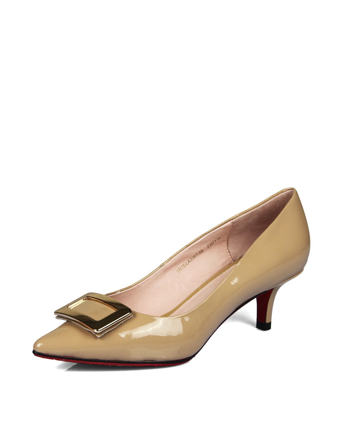 莱思丽lesele女鞋专场 杏色牛皮经典方扣尖头鞋