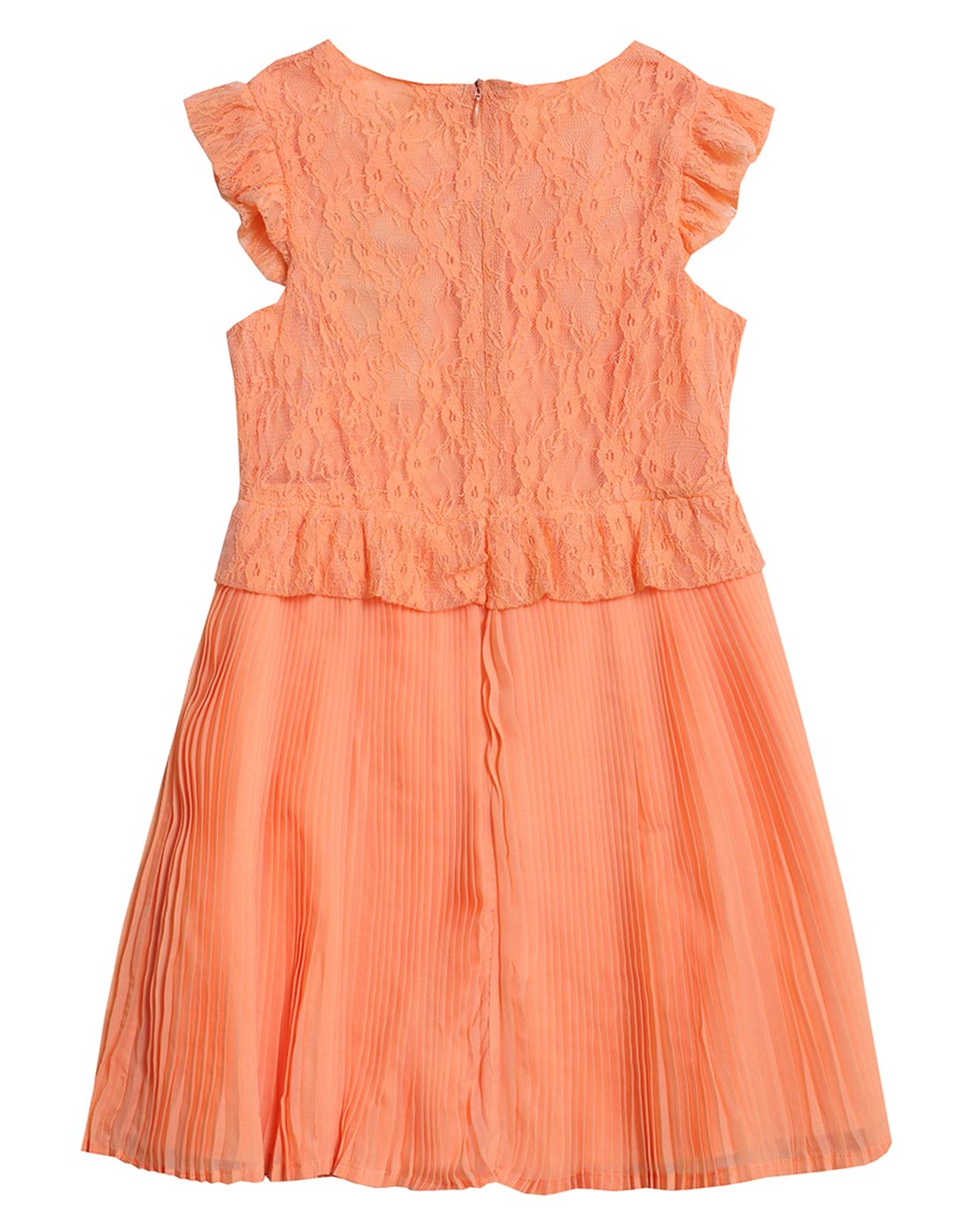 可可鸭 女童粉橙圆领短袖连衣裙