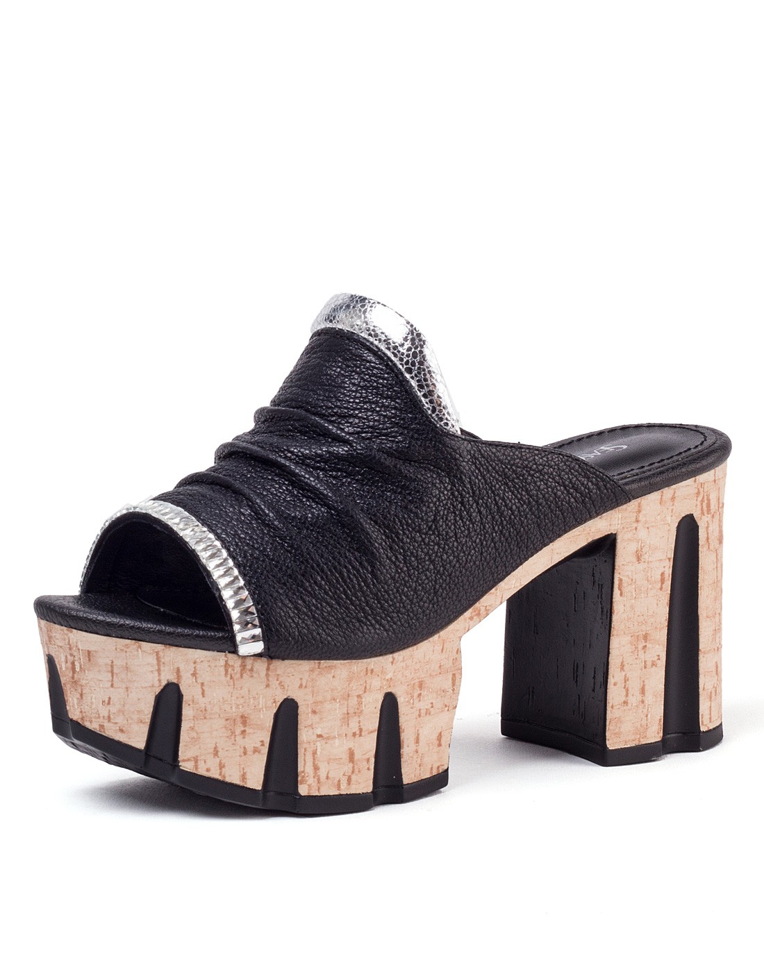 黑色水染羊皮时尚时装圆头成型底凉拖