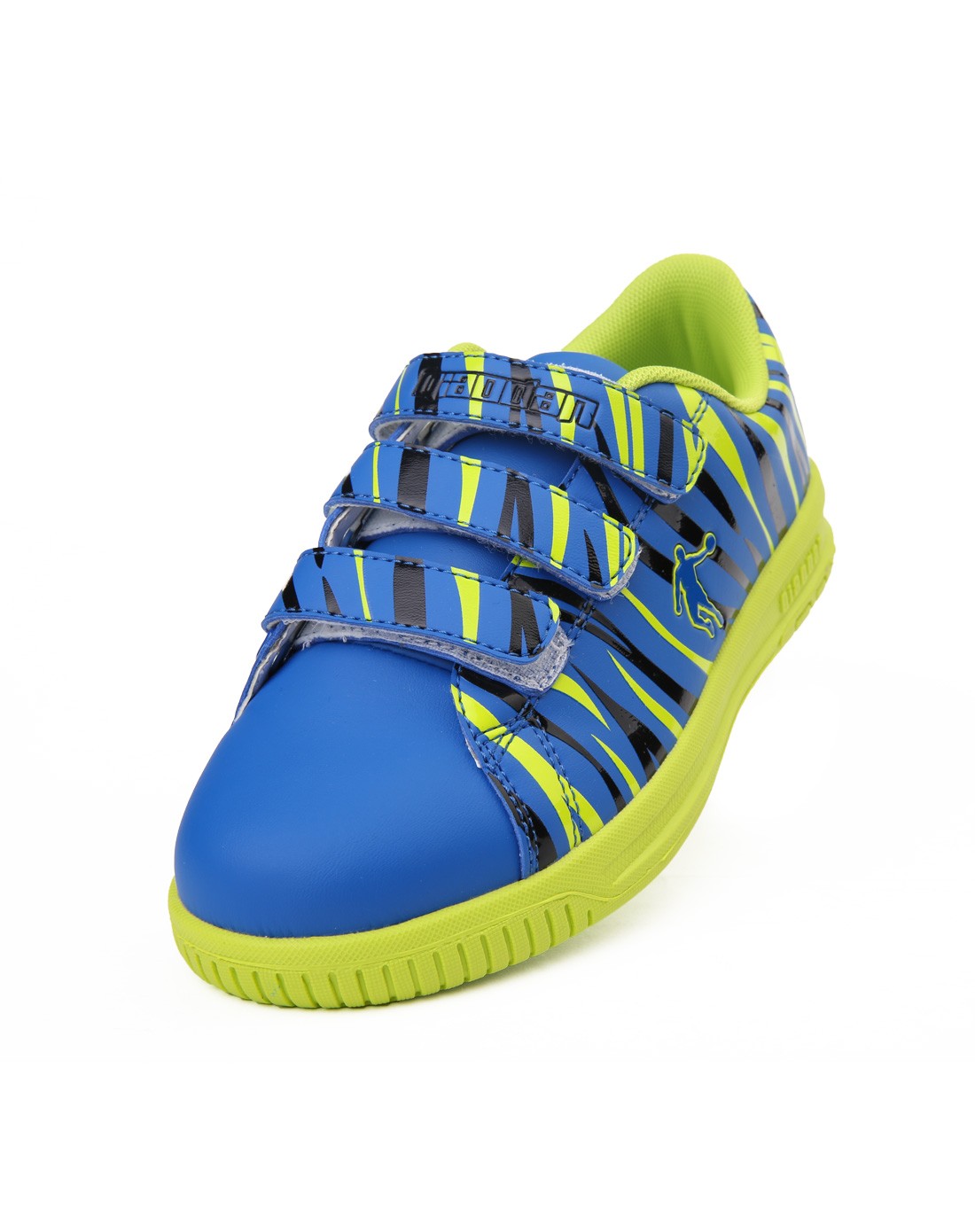 印纹魔术贴 中性童款运动蓝配亮绿色休闲鞋