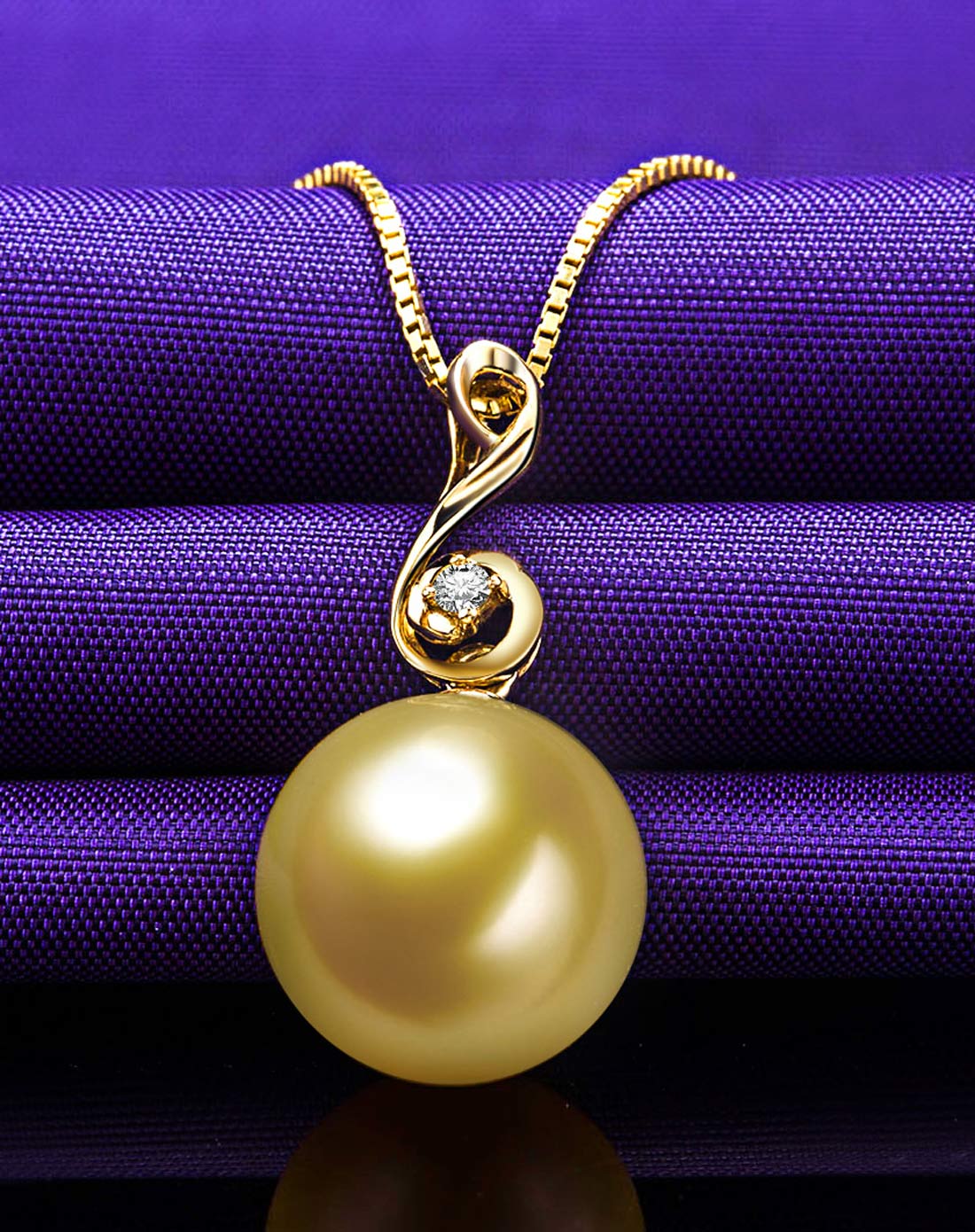 黄18k金香槟色南洋金珍珠镶钻吊坠【希望】-赠银链