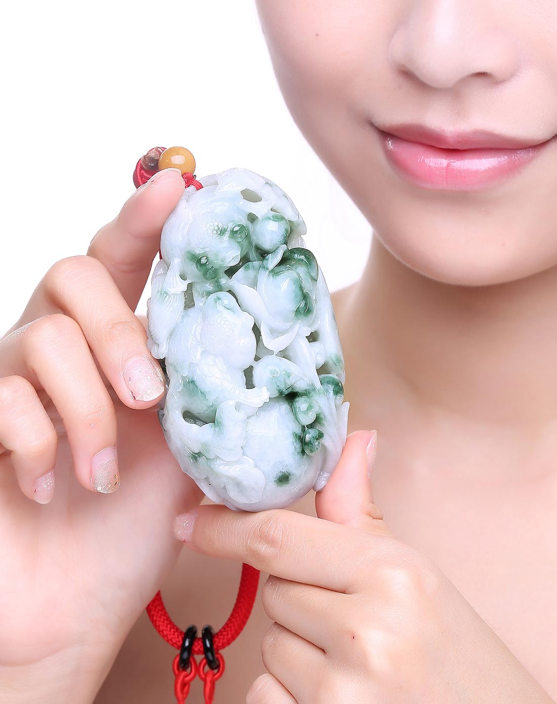 大师级精雕天然a货翡翠冰糯种飘蓝花金玉满堂手把件