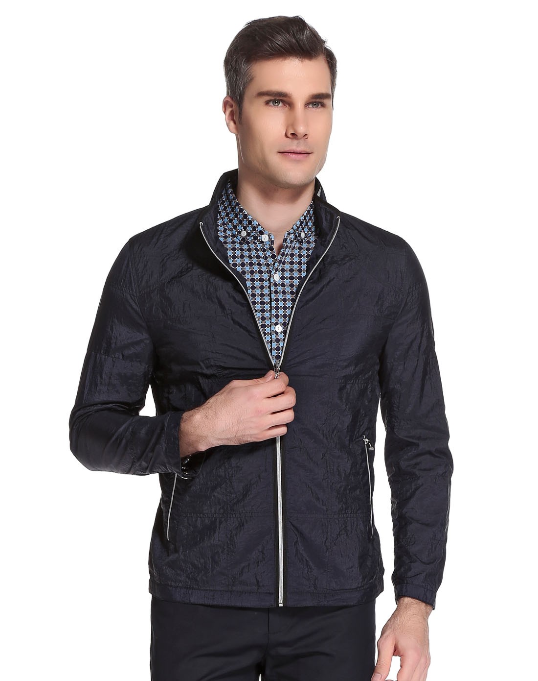 威斯康尼vskonne男装专场 深蓝色经典休闲长袖茄克