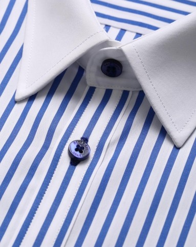 蓝白条细腻花型柔软长绒棉正装衬衫