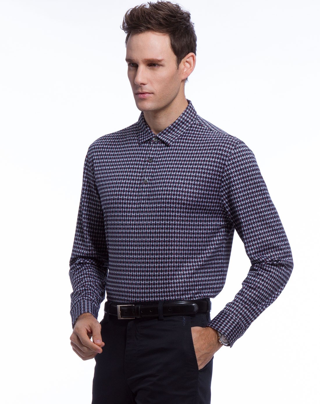 杰凡尼jevoni枣红色搭黑色印花翻领针织t恤t13123091-96_唯品会