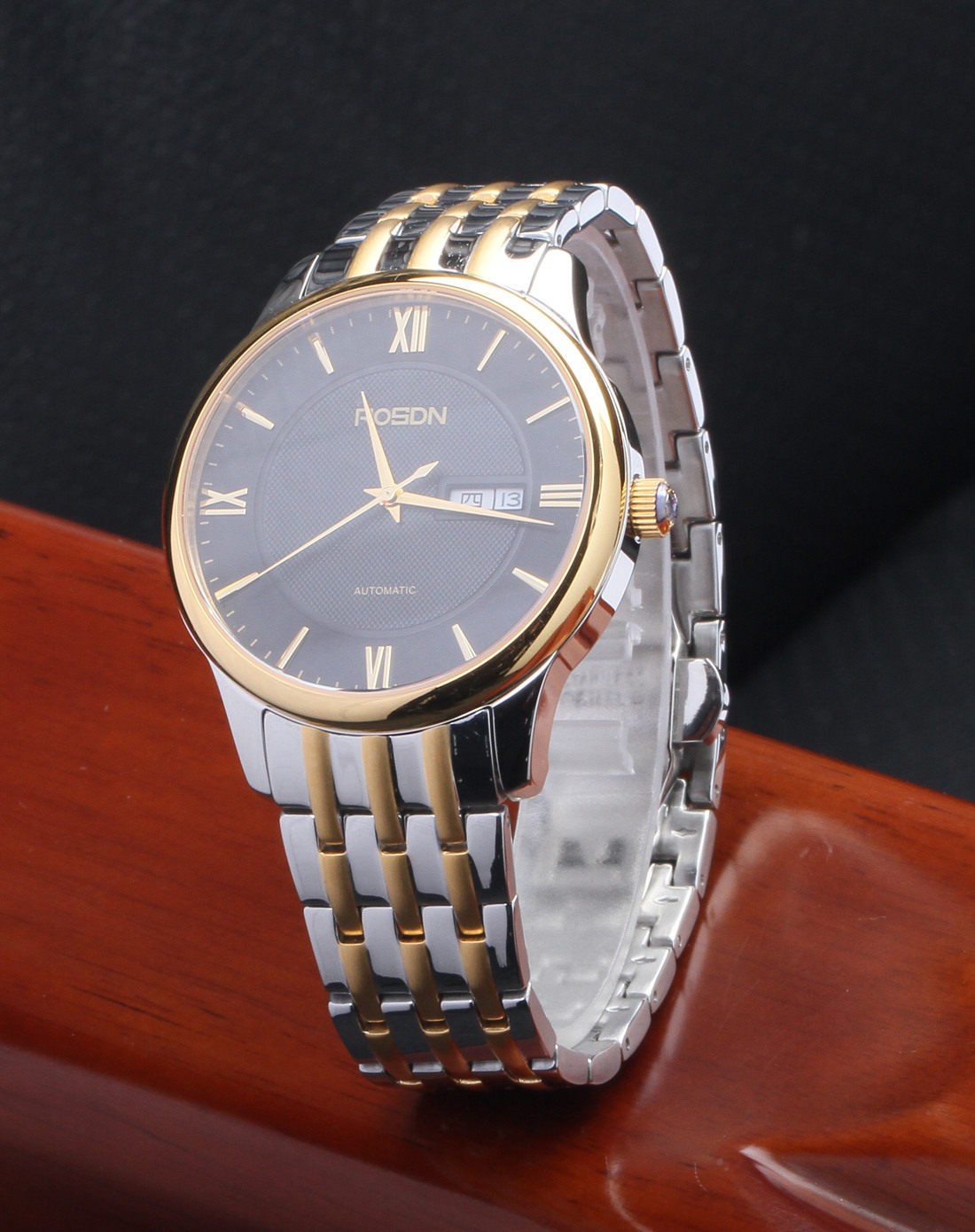 劳士顿rosdn手表专场-经典全自动机械表豁达2060g光圈间金黑面钢带