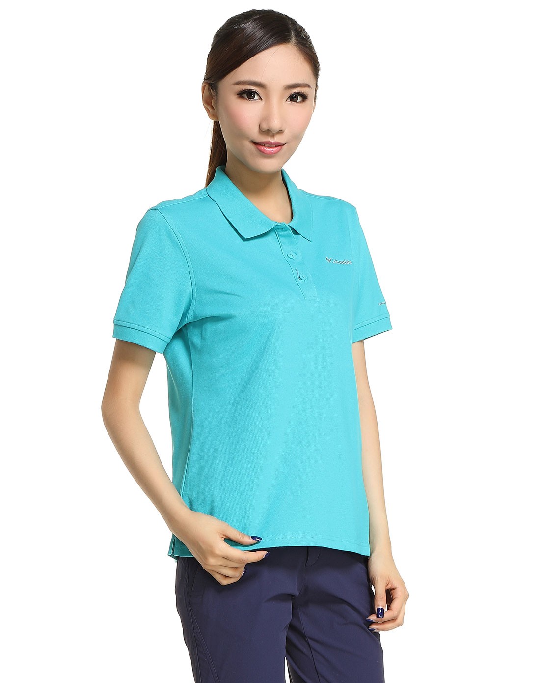 女款湖水绿色透湿短袖polo衫百搭活力