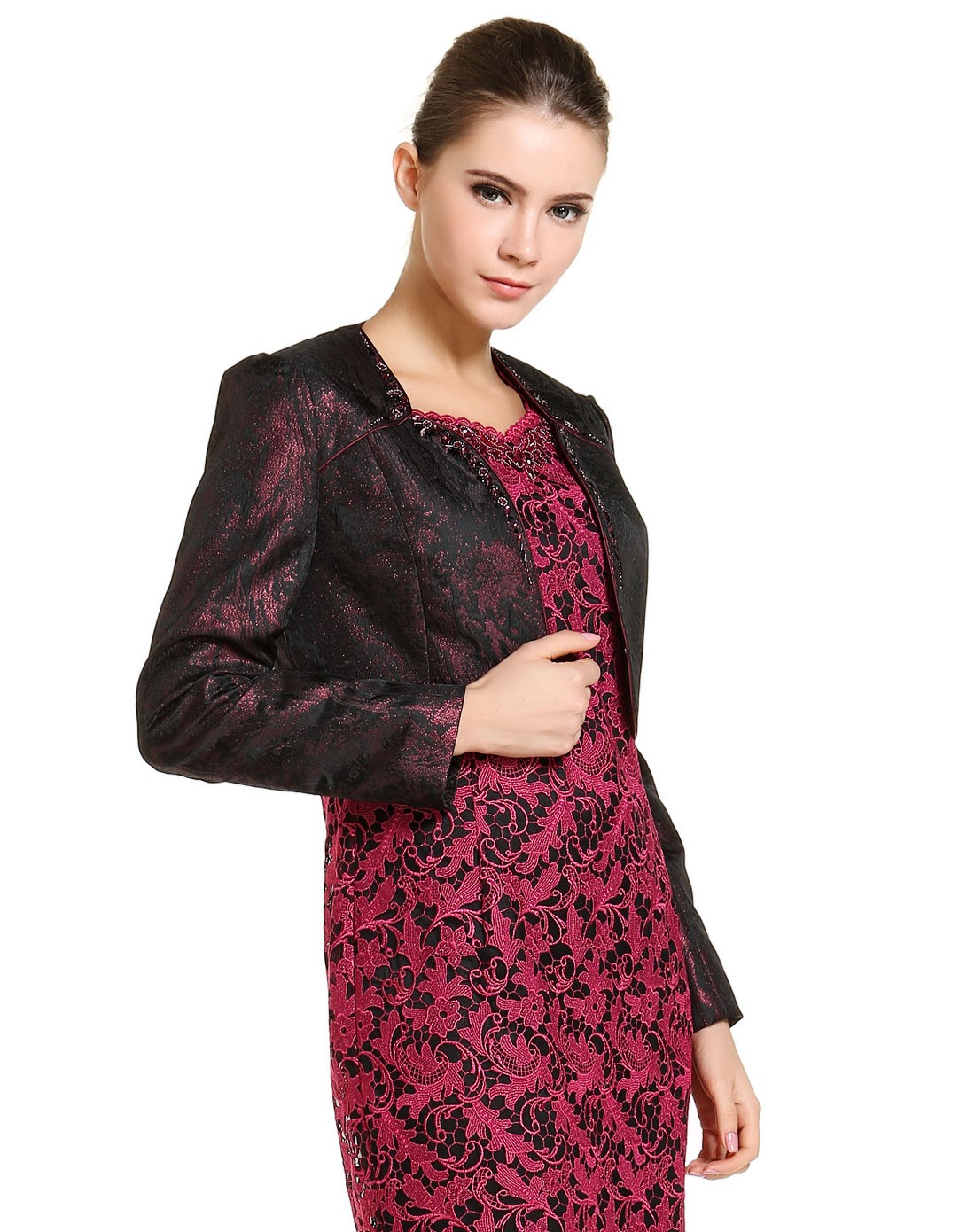 黑紫色气质时尚短款长袖外套