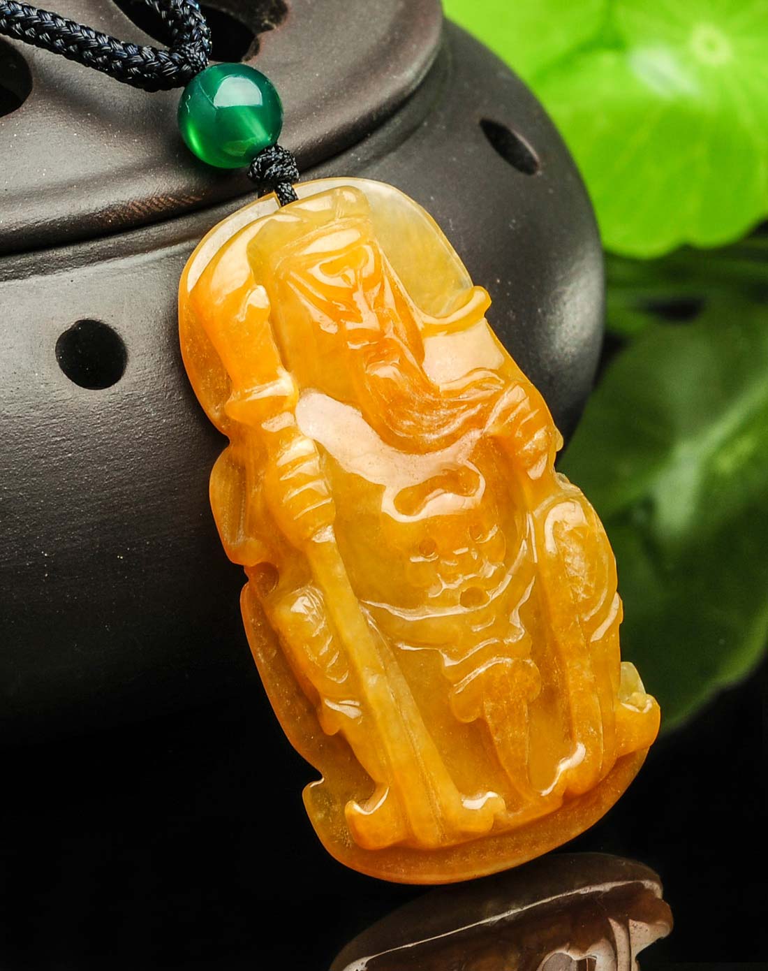 水润黄翡满色冰糯种忠义关公 天然翡翠a货挂件(附国检证书)