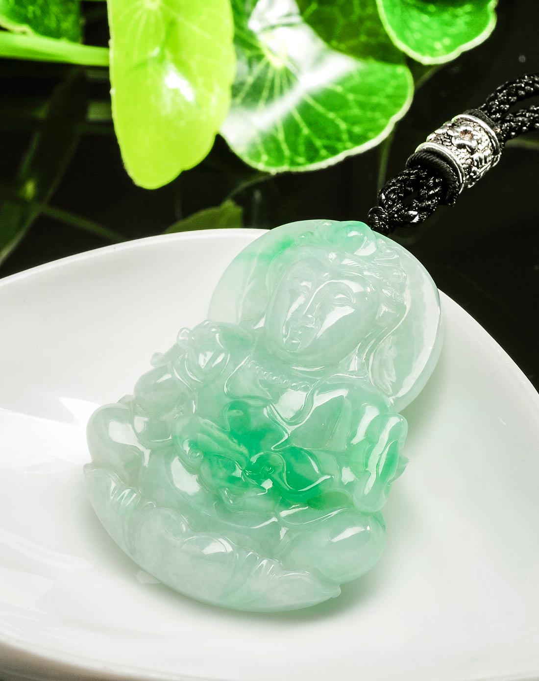 冰糯种莹润水足厚装飘阳翠如意观音 天然翡翠a货挂件(附国检证书)