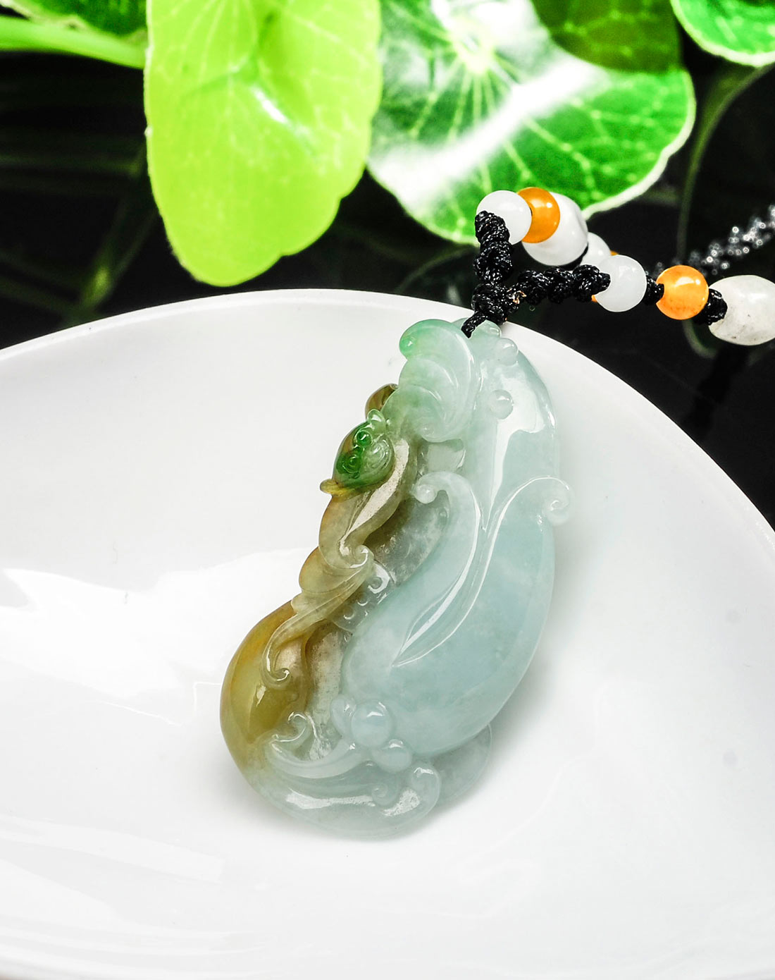 精工糯种黄绿双色君子如兰 天然翡翠a货挂件(附国检证书)