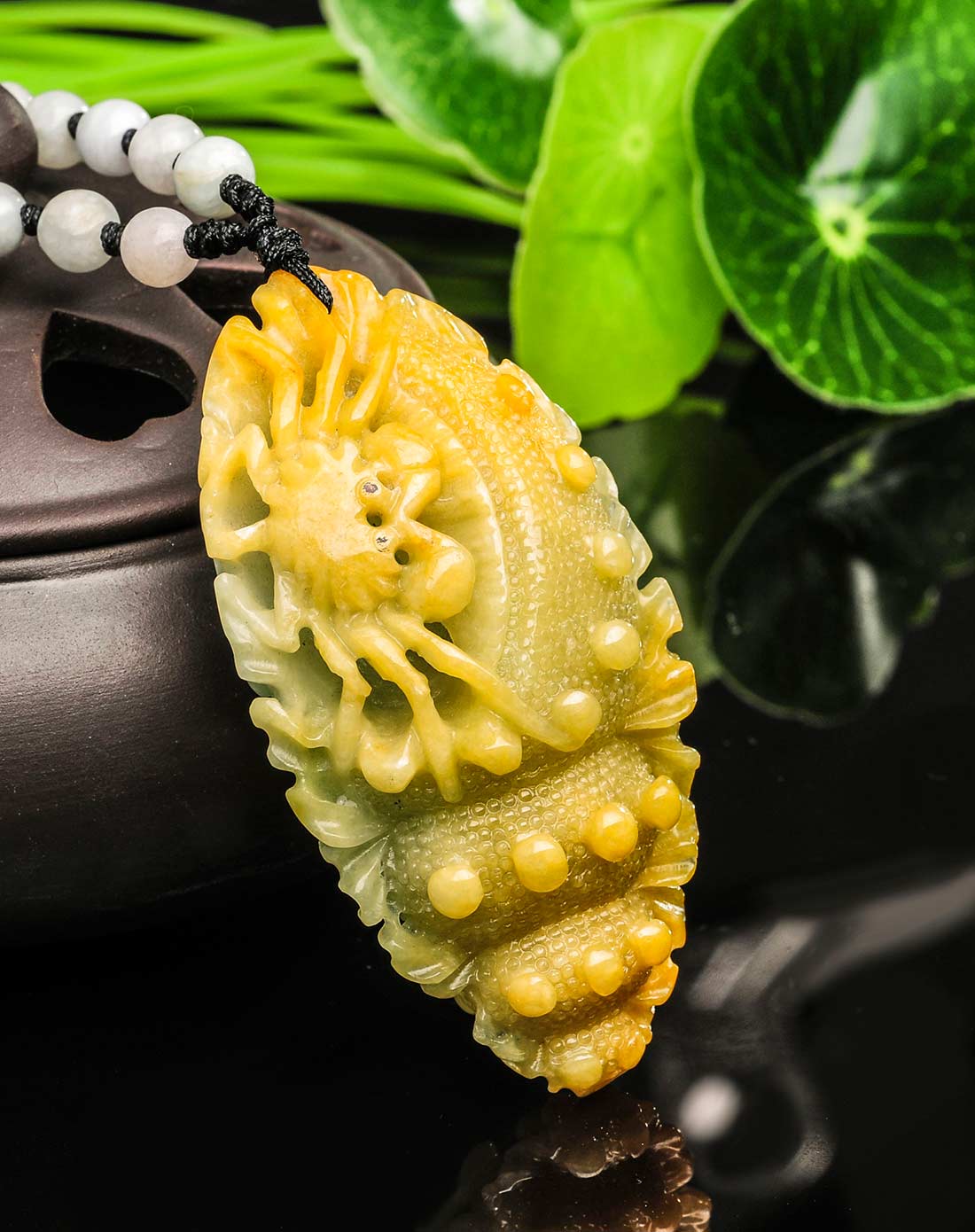 精雕棕黄翡辟邪进宝挂件 天然翡翠a货(附国检证书)