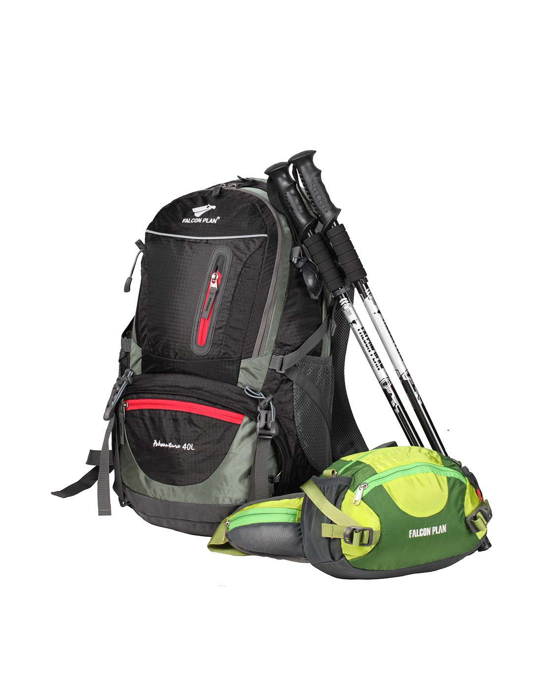 超值组合 中性多色登山套装 登山包 腰包 两支登山杖