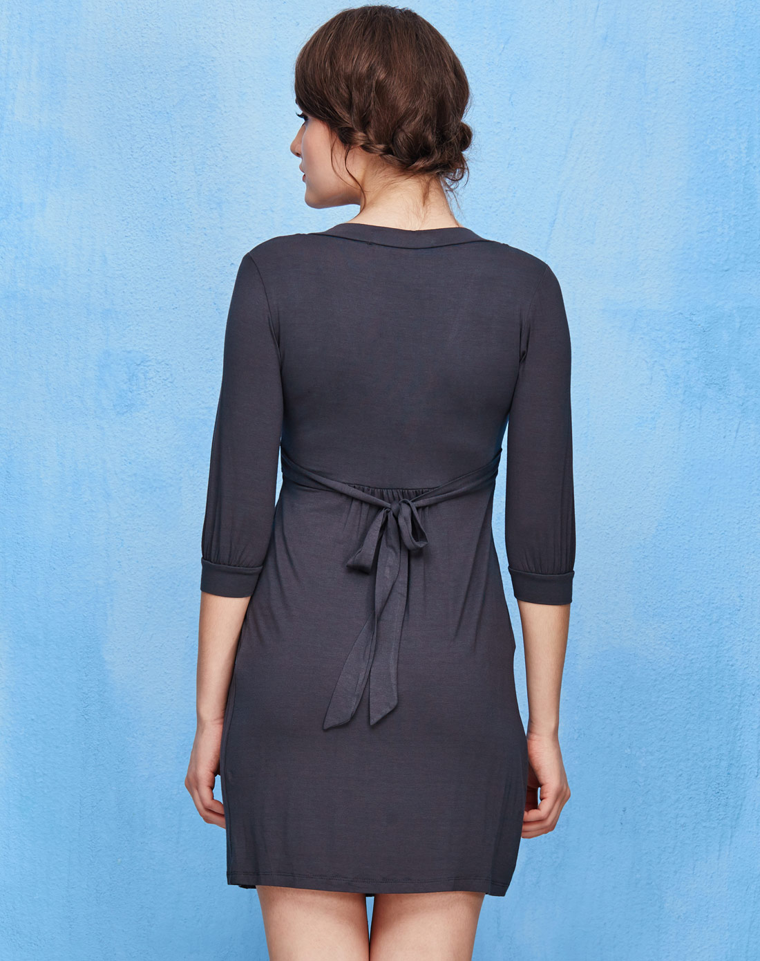 时尚百搭深灰兰连衣裙